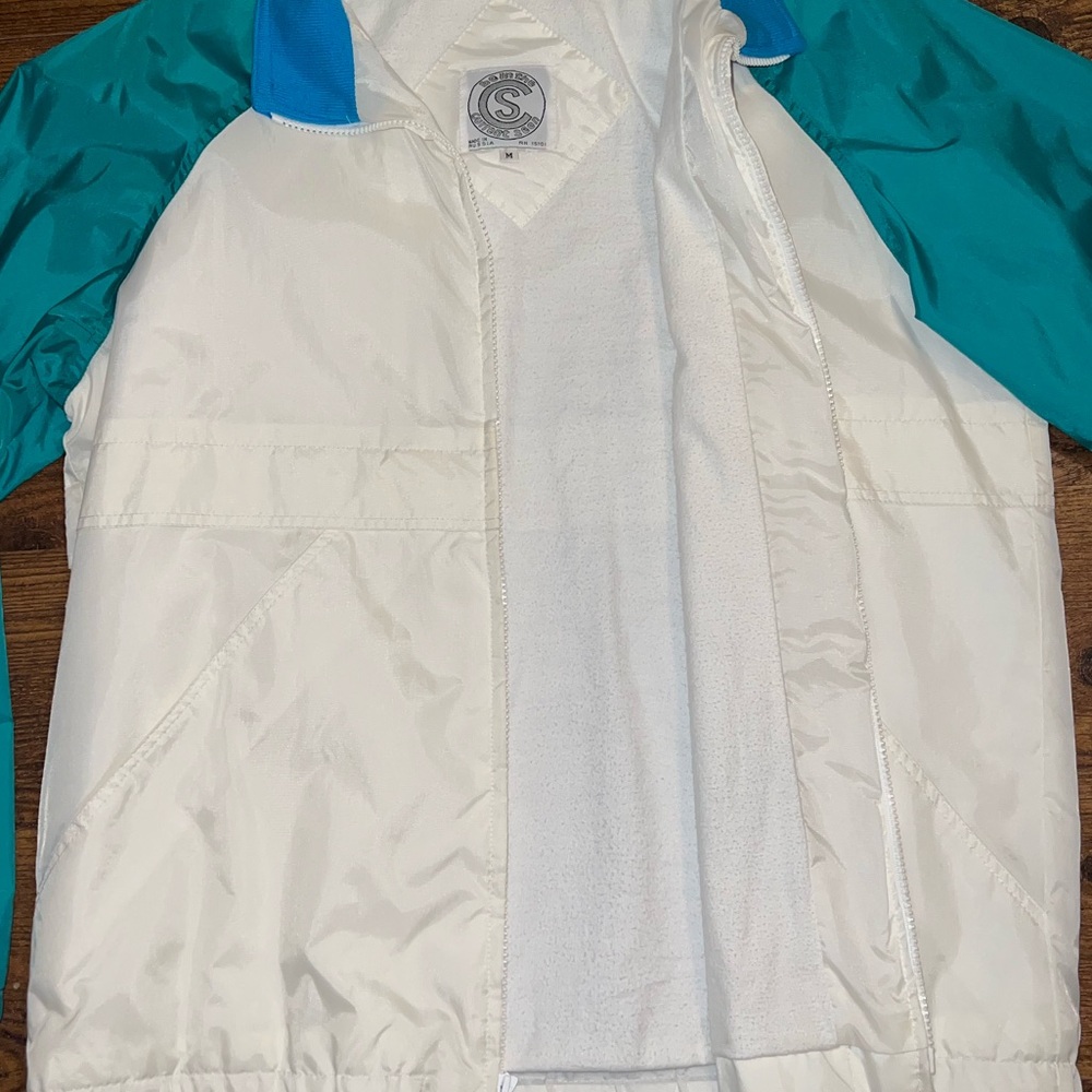 Vintage 90s White Retro Colorblock Blue Windbreaker Bomber Zip Up Jacket Size M - Picture 8 of 14